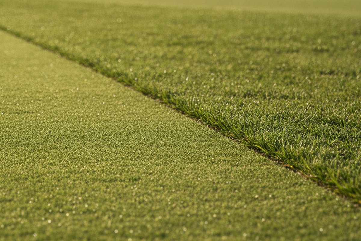 Putting turf meeting a longer fringe collar on a backyard green